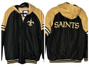 NFL New Orleans Saints Bomber Jacket Hooded Black Gold G-III Men’s Size M